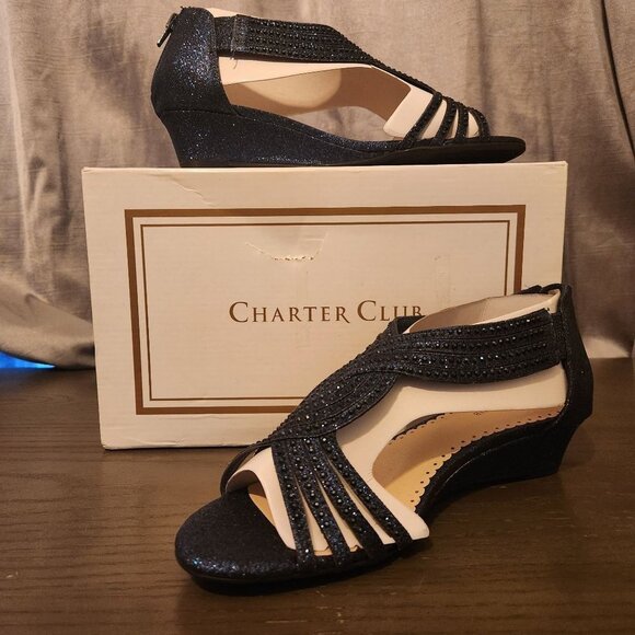 Charter Club Navy Blue sparkle Ginifur braided sandals size 8.5 womens - Picture 1 of 7